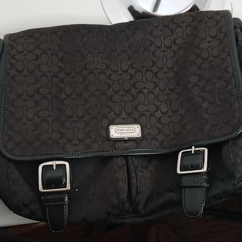 Coach F70283 Jacquard & Leather Signature Messenger Bag - Crossbody - Dark Brown